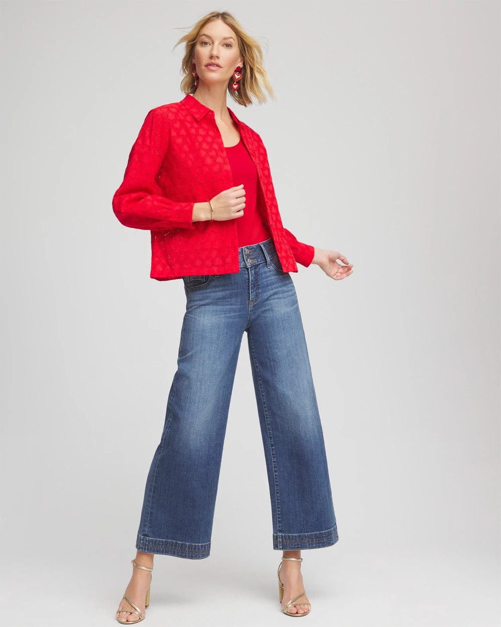 Chico's Clothing Heart Eyelet Button Down Shirt