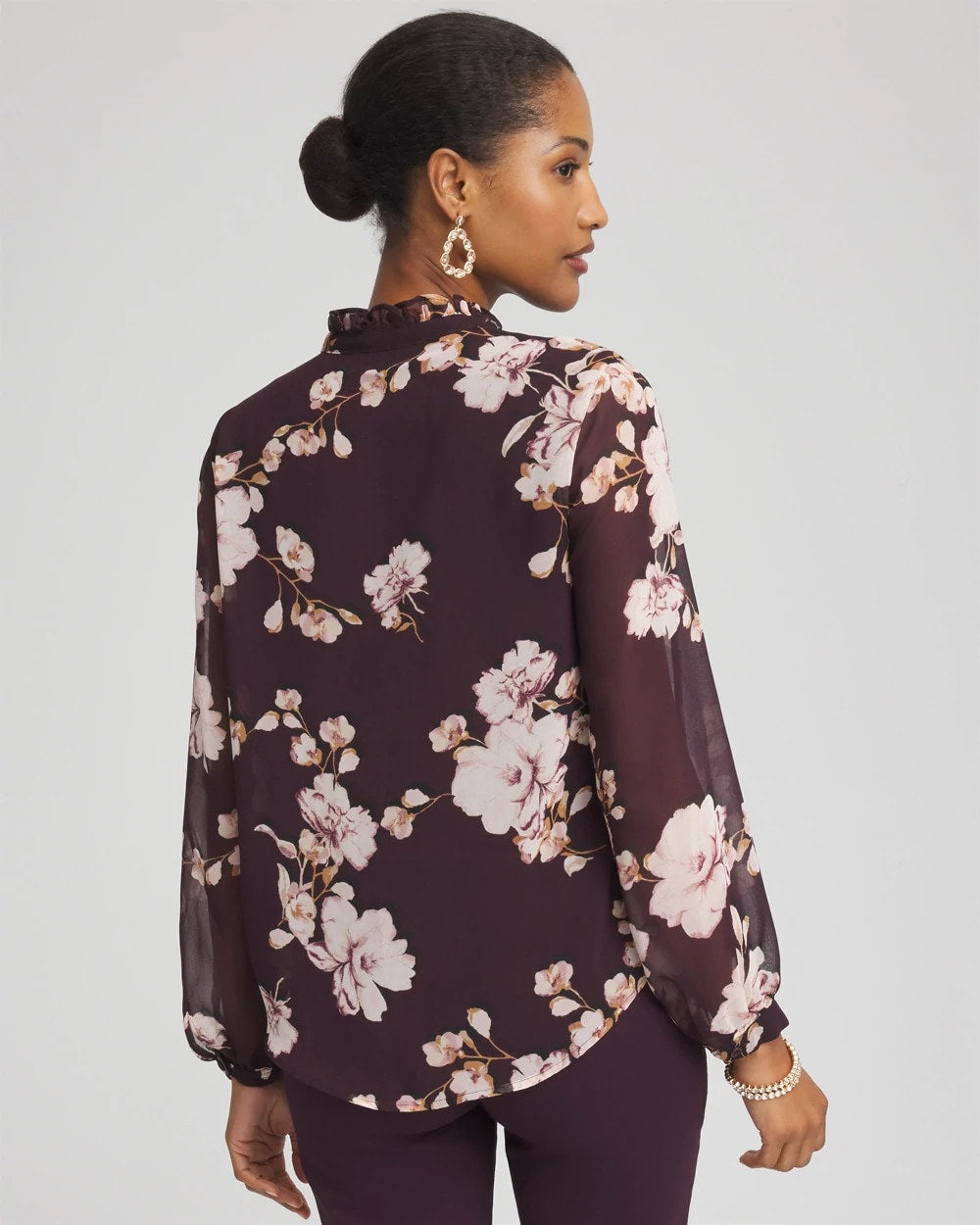 Chico's Clothing Frosty Floral Ruffleneck Blouse