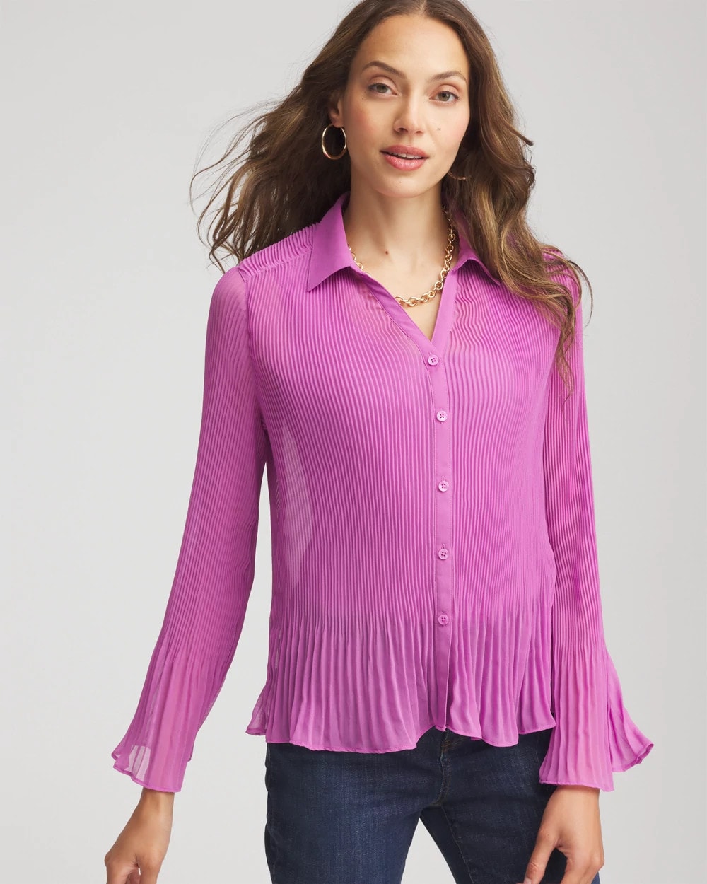 Chico's Clothing Pleated Georgette Blouse