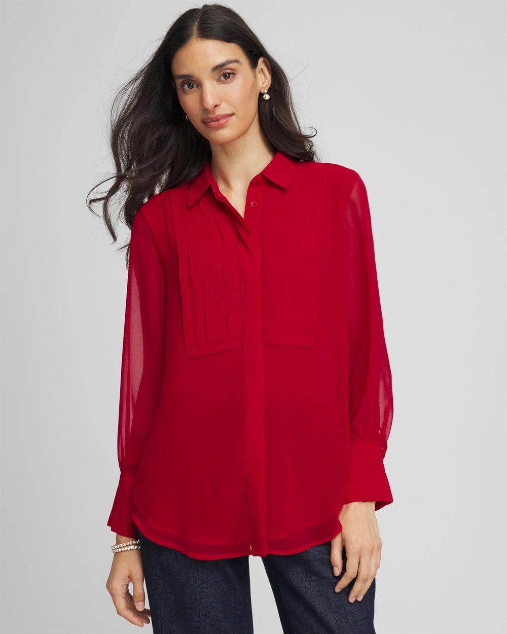 Chico's Clothing Pintuck Georgette Tunic