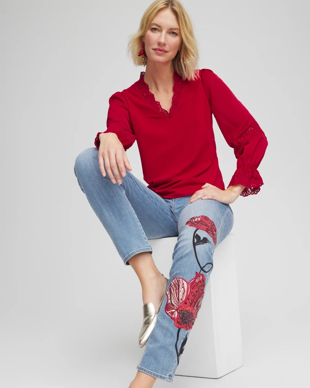 Chico's Clothing Lace V-Neck Top