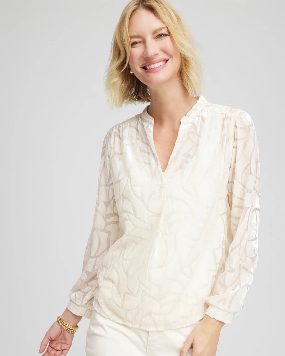 Chico's Clothing Cream Burnout Pullover Blouse