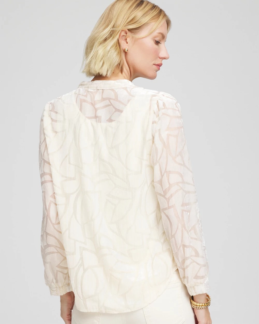Chico's Clothing Cream Burnout Pullover Blouse