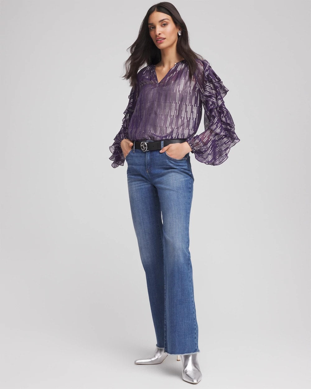 Chico's Clothing Georgette Ruffle Sleeve Blouse