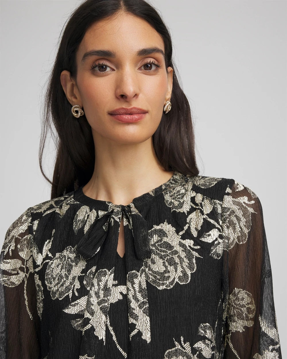 Chico's Clothing Floral Metallic Bodre Top