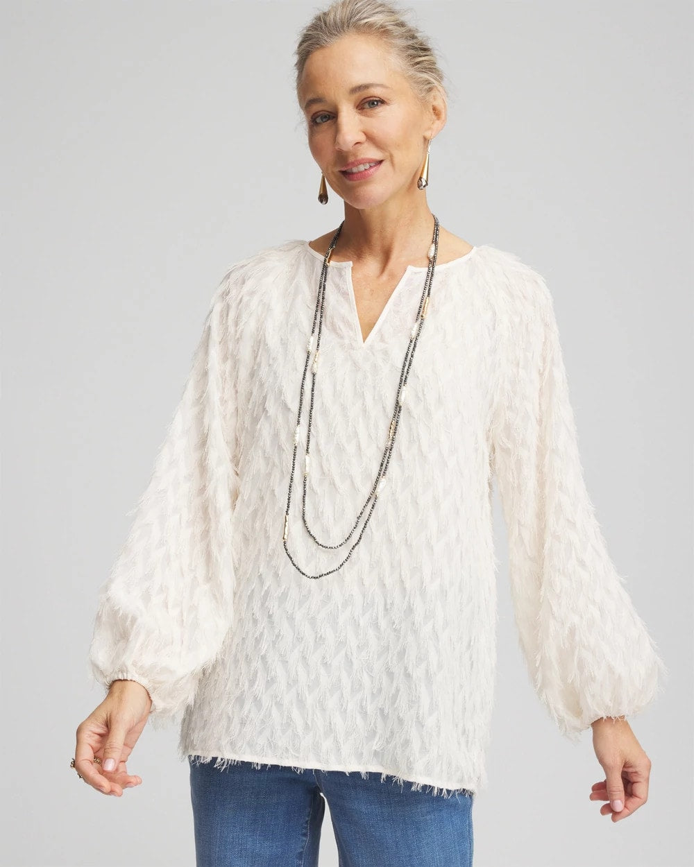 Chico's Clothing Feathered Pullover Peasant Blouse