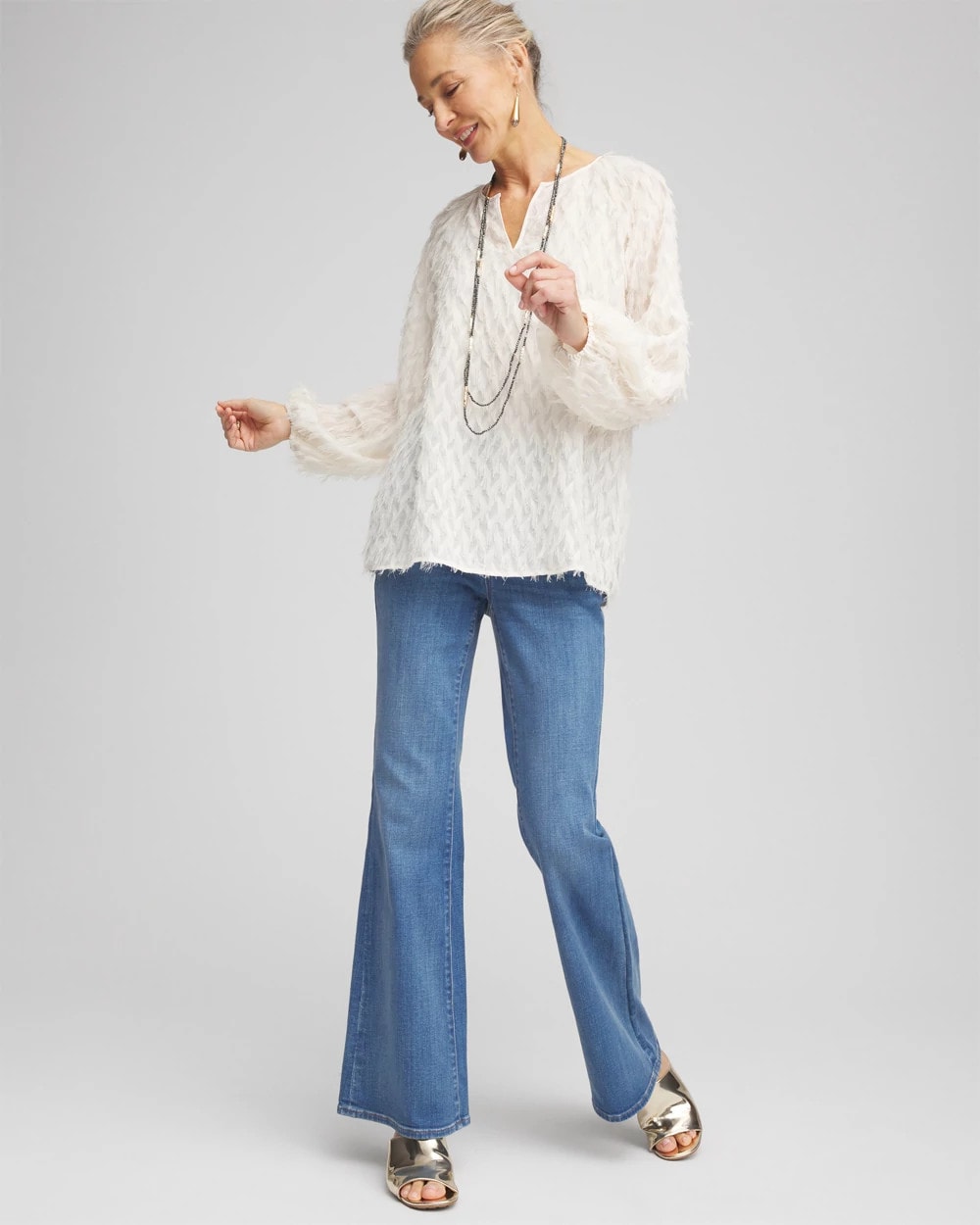 Chico's Clothing Feathered Pullover Peasant Blouse