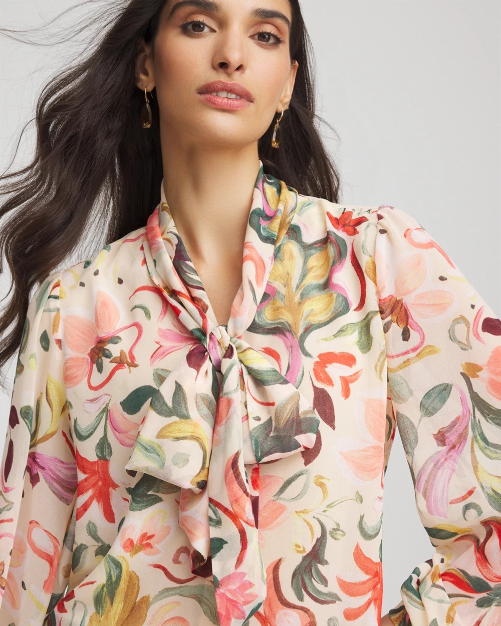 Chico's Clothing Floral Jacquard Tie-Front Blouse