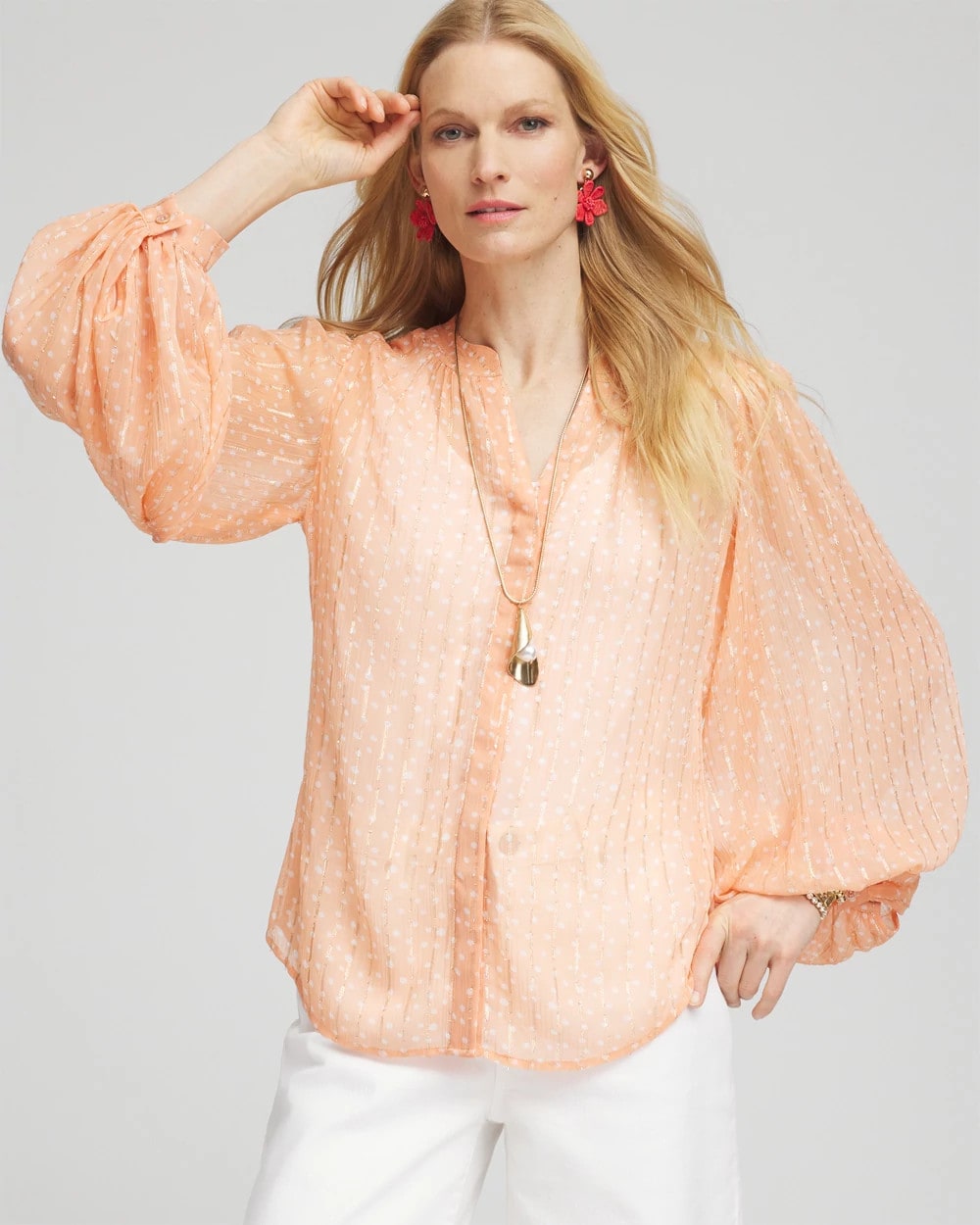 Chico's Clothing Metallic Jacquard Blouse