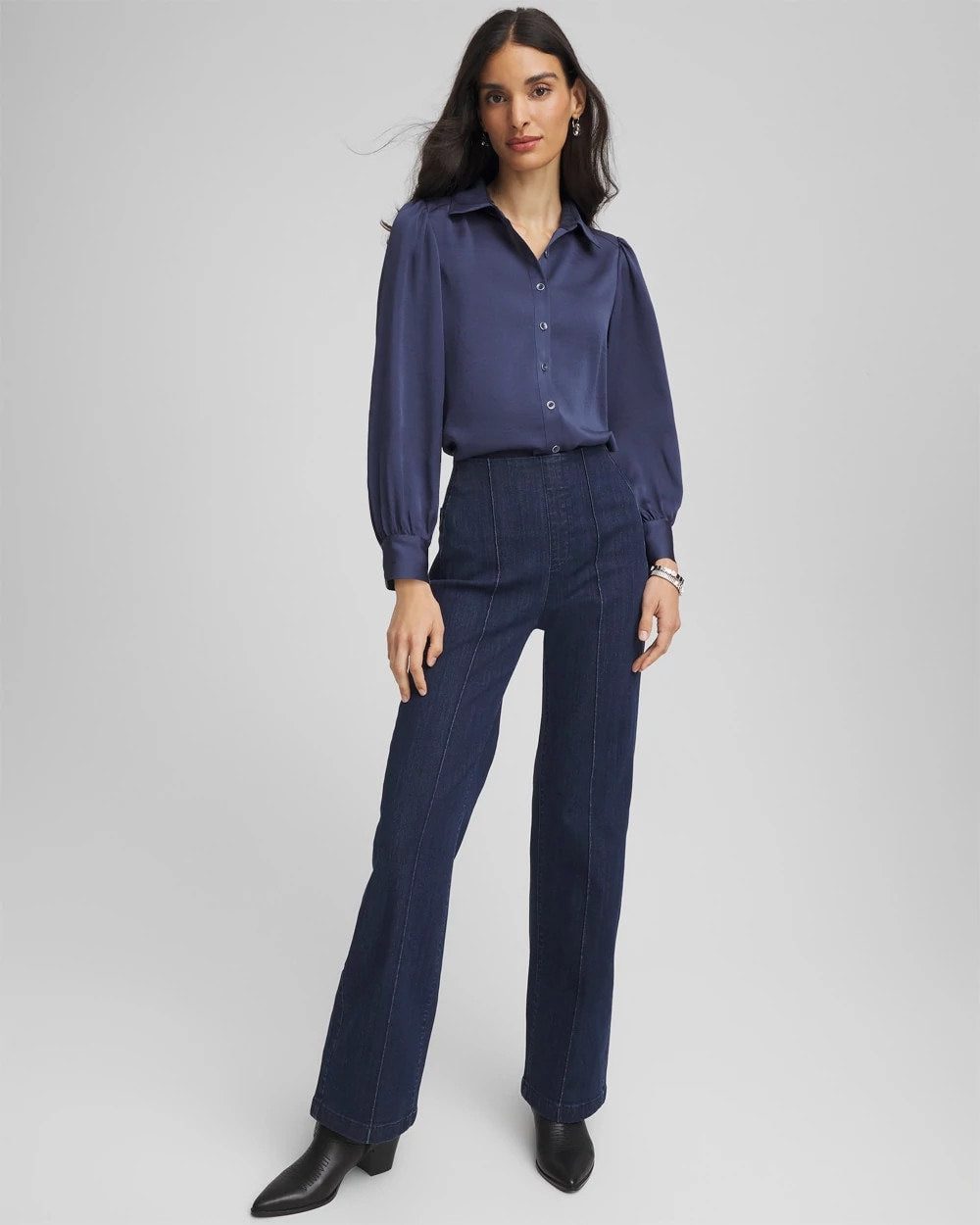 Chico's Clothing Puff Sleeve Satin Blouse