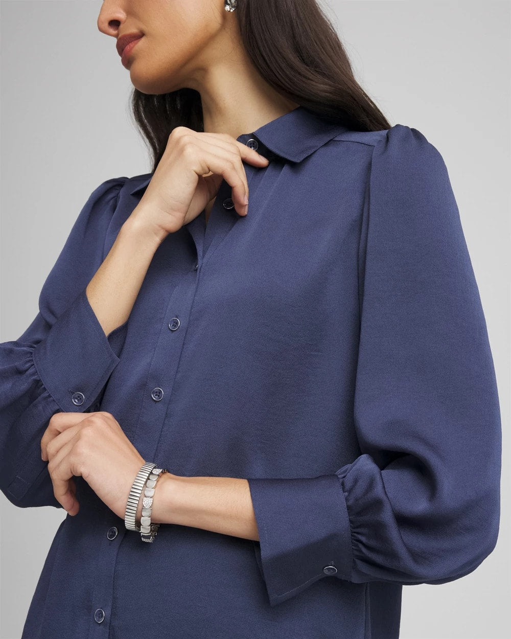Chico's Clothing Puff Sleeve Satin Blouse