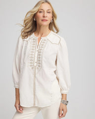 Chico's Clothing Embroidered Crinkle-Cotton Blouse