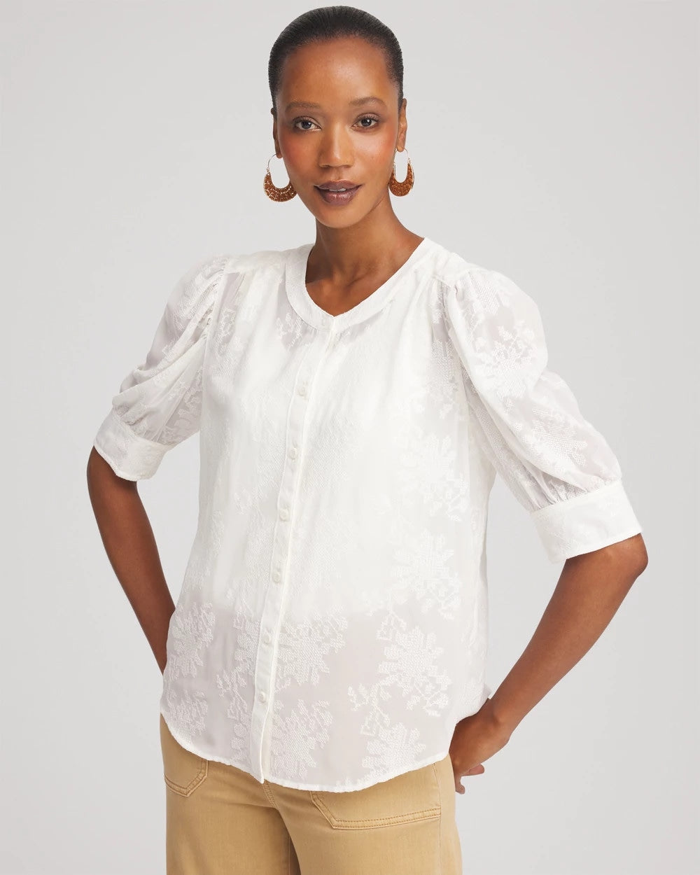 Chico's Clothing Chiffon Puff Sleeve Shirt