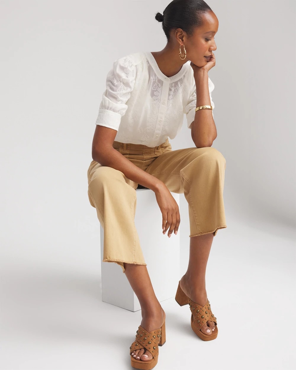 Chico's Clothing Chiffon Puff Sleeve Shirt