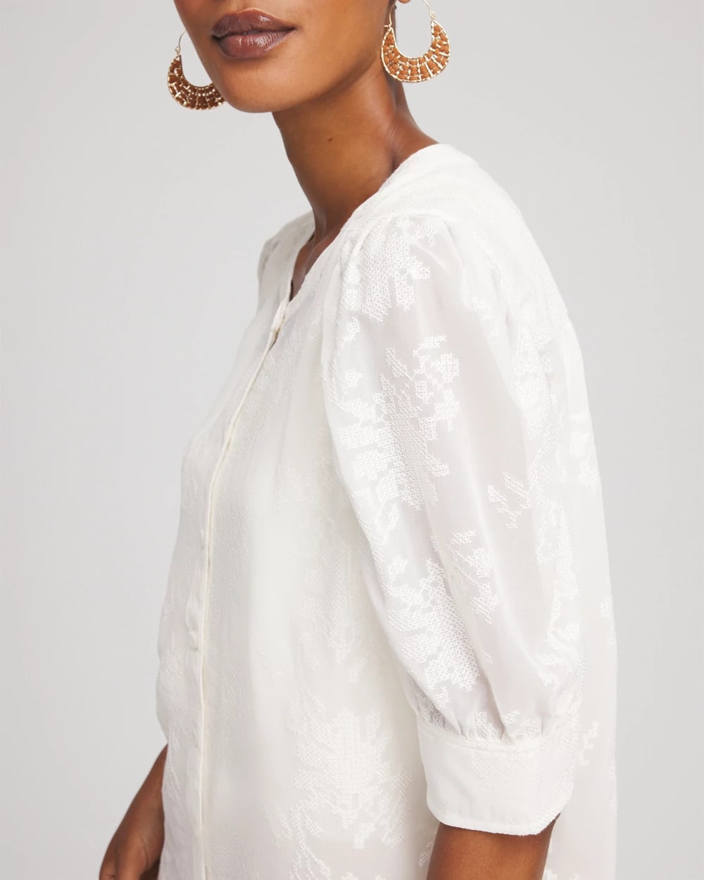 Chico's Clothing Chiffon Puff Sleeve Shirt