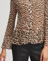 Chico's Clothing Animal-Print Pleated Georgette Blouse