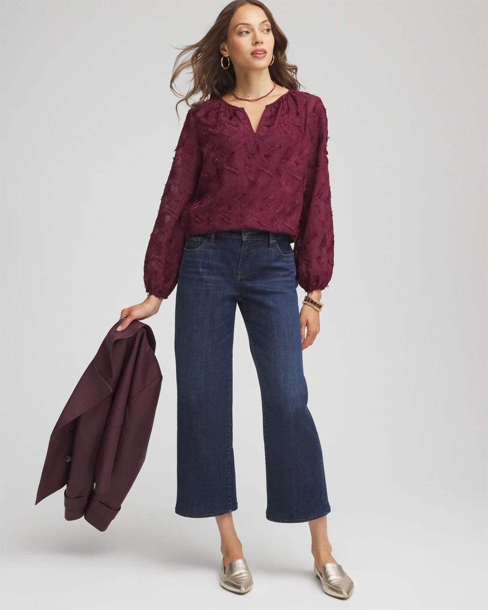 Chico's Clothing Feathered Pullover Peasant Blouse