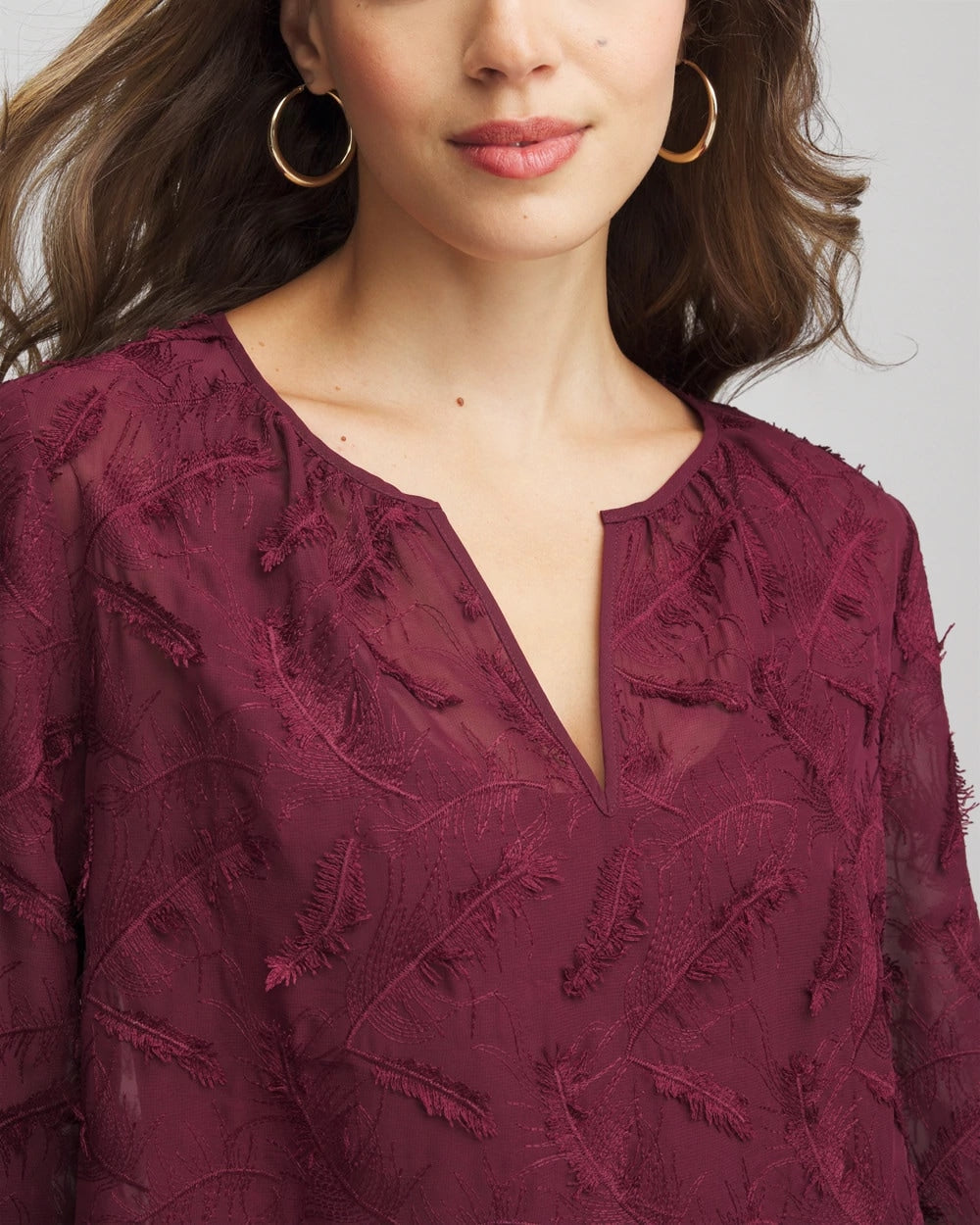 Chico's Clothing Feathered Pullover Peasant Blouse