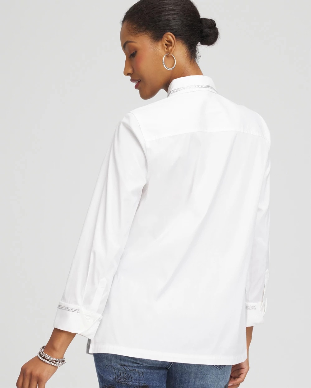 Chico's Clothing Rhinestone Embellished Poplin Tunic