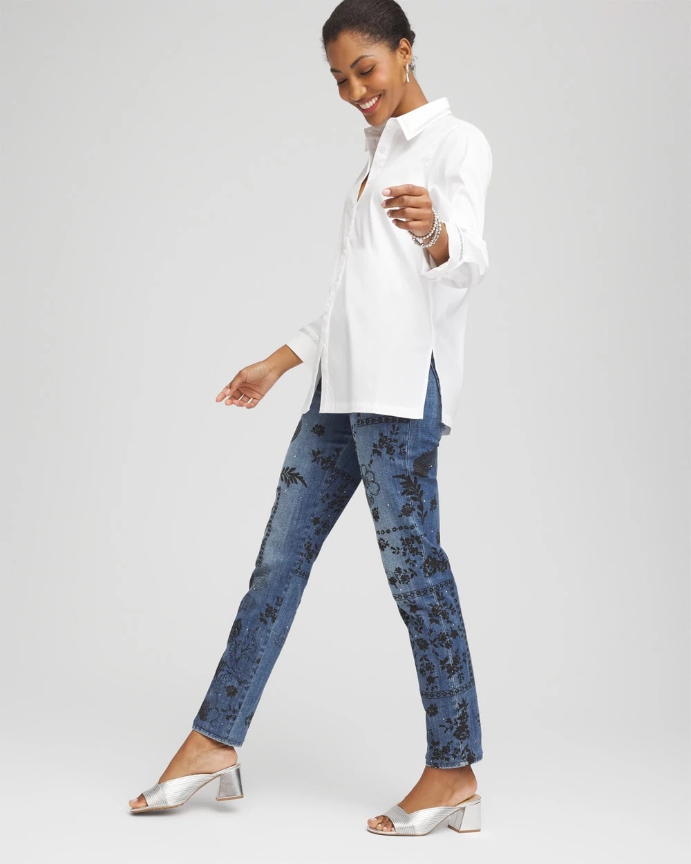 Chico's Clothing Rhinestone Embellished Poplin Tunic