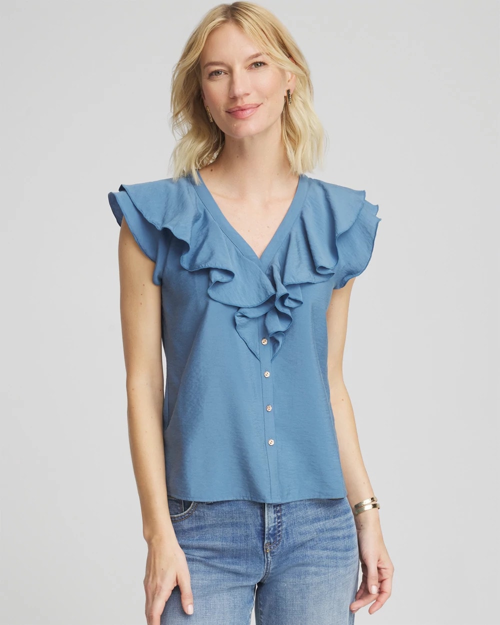 Chico's Clothing Crepe Ruffle-Trim Blouse