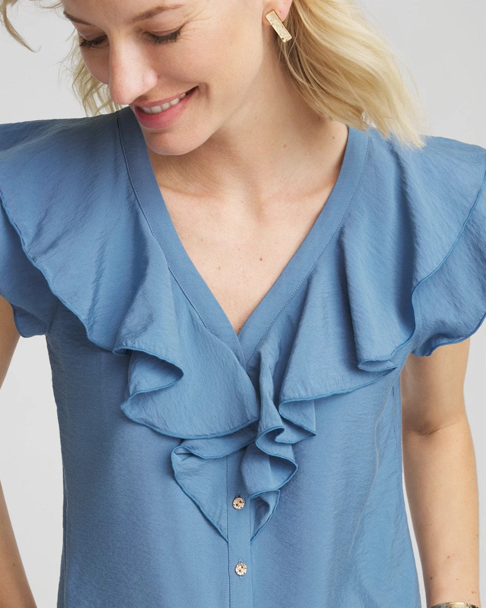 Chico's Clothing Crepe Ruffle-Trim Blouse