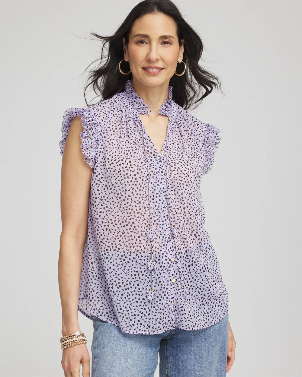Chico's Clothing Cheetah Print Ruffle-Collar Blouse