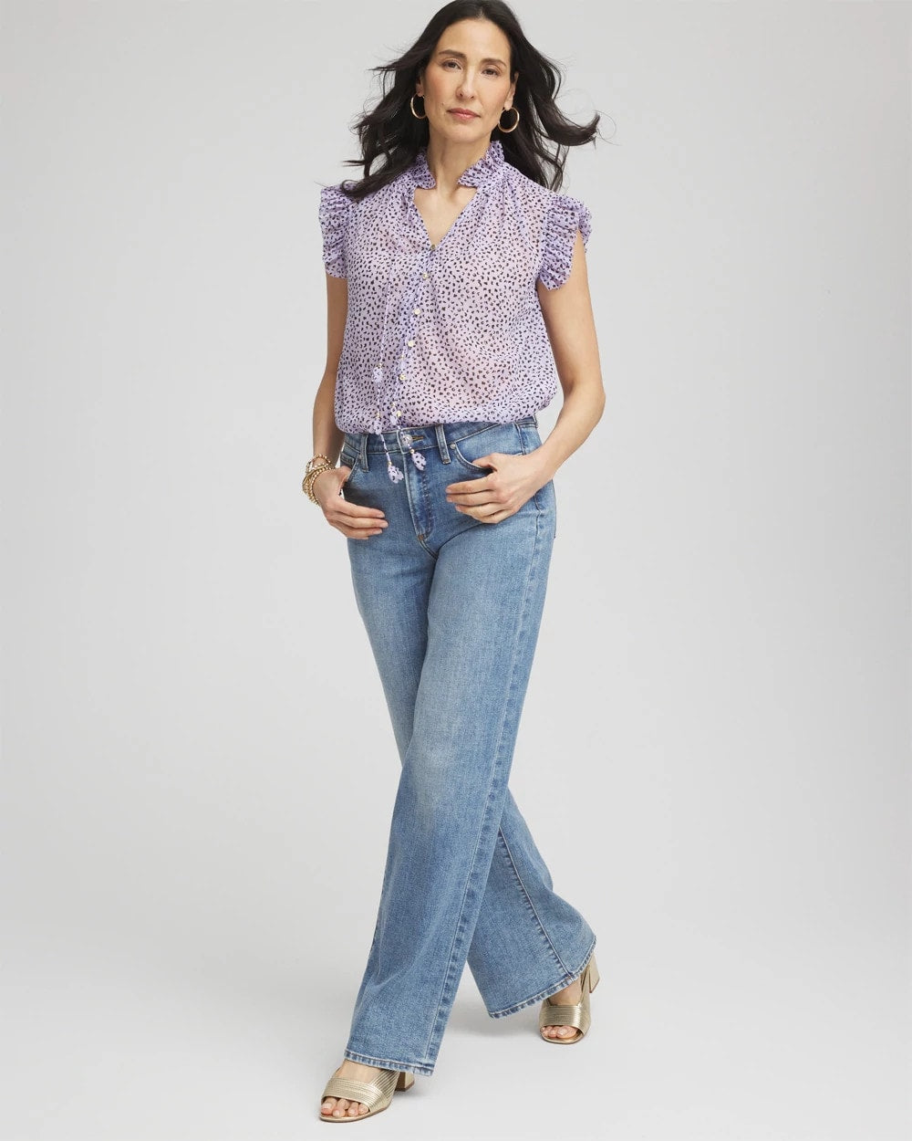Chico's Clothing Cheetah Print Ruffle-Collar Blouse