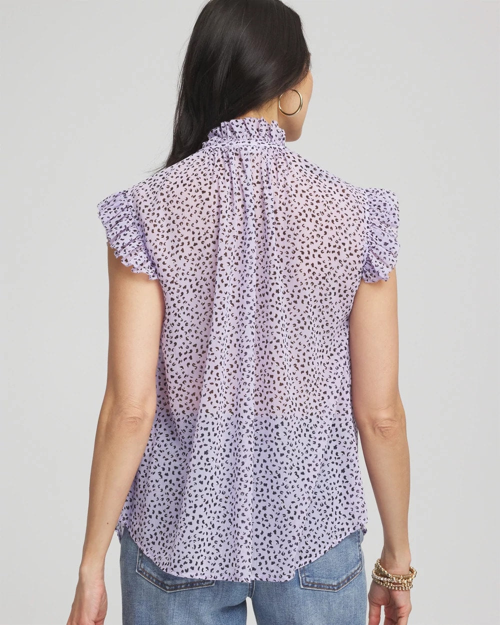 Chico's Clothing Cheetah Print Ruffle-Collar Blouse