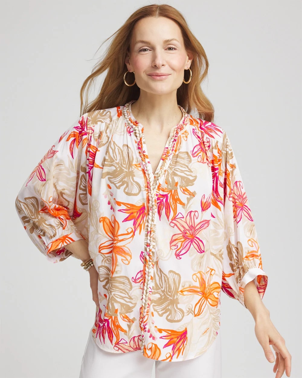 Chico's Clothing Floral Braided Batwing Blouse