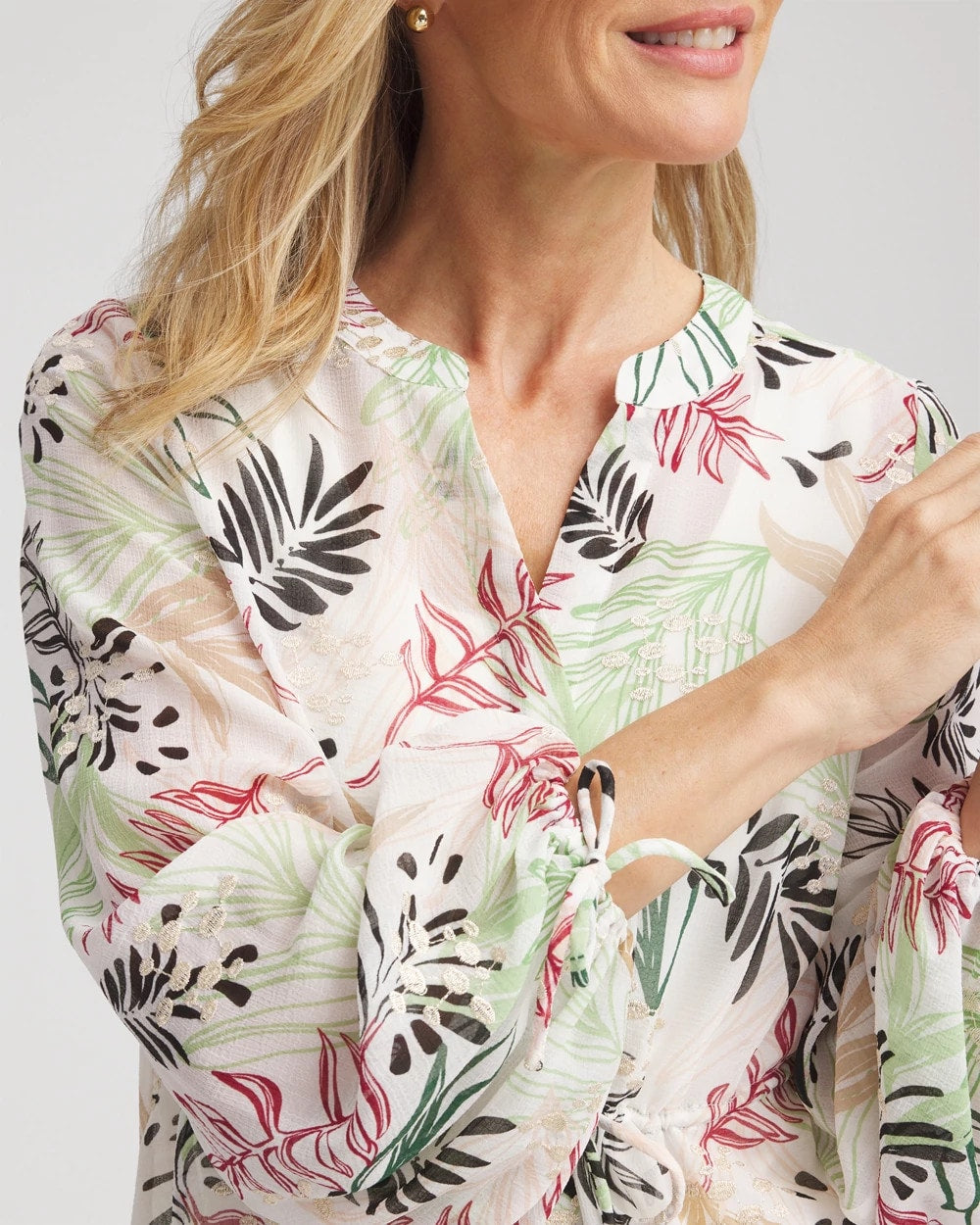 Chico's Clothing Drawstring Crinkle Chiffon Blouse