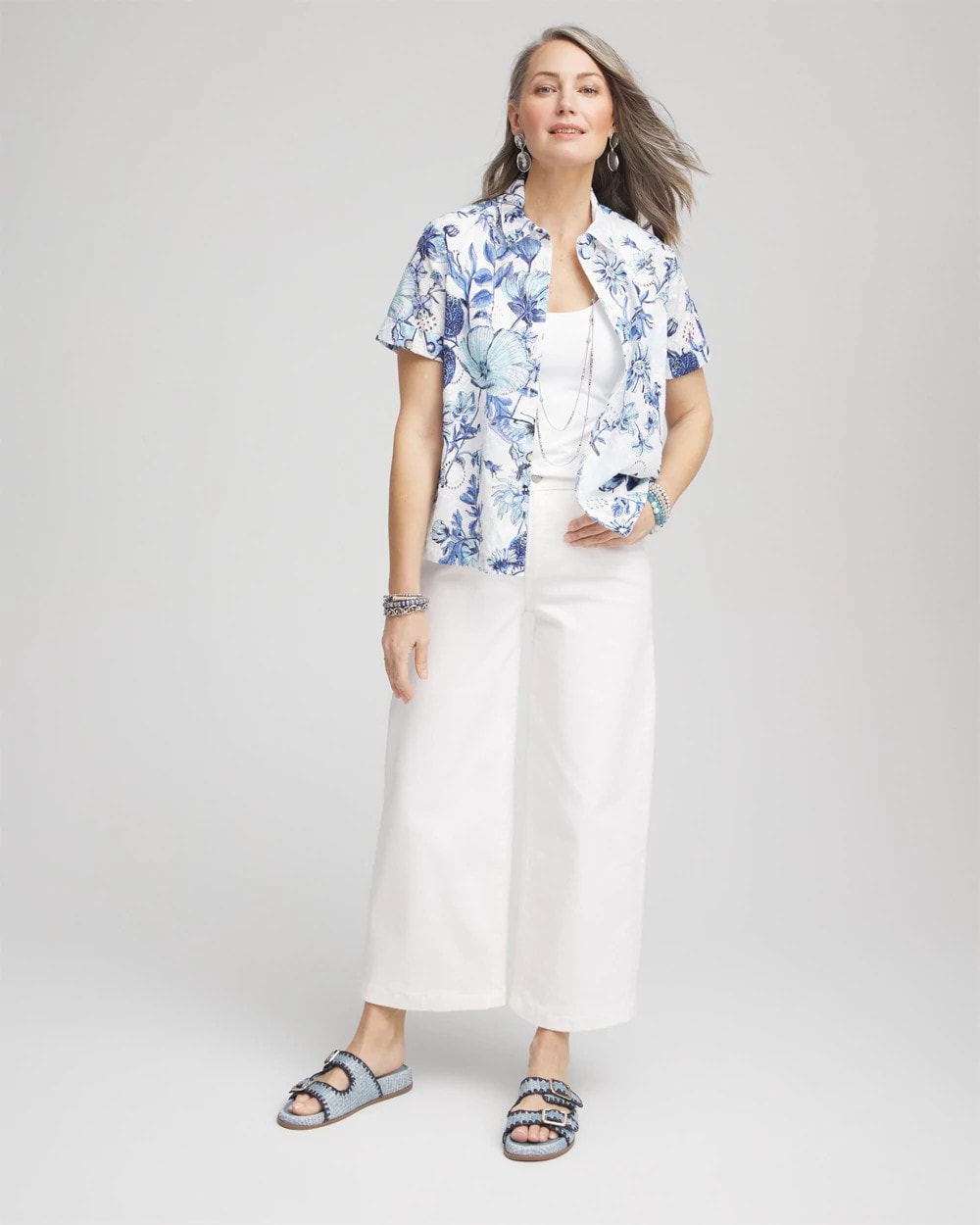 Chico's Clothing Butterfly Voile Short Sleeve Shirt