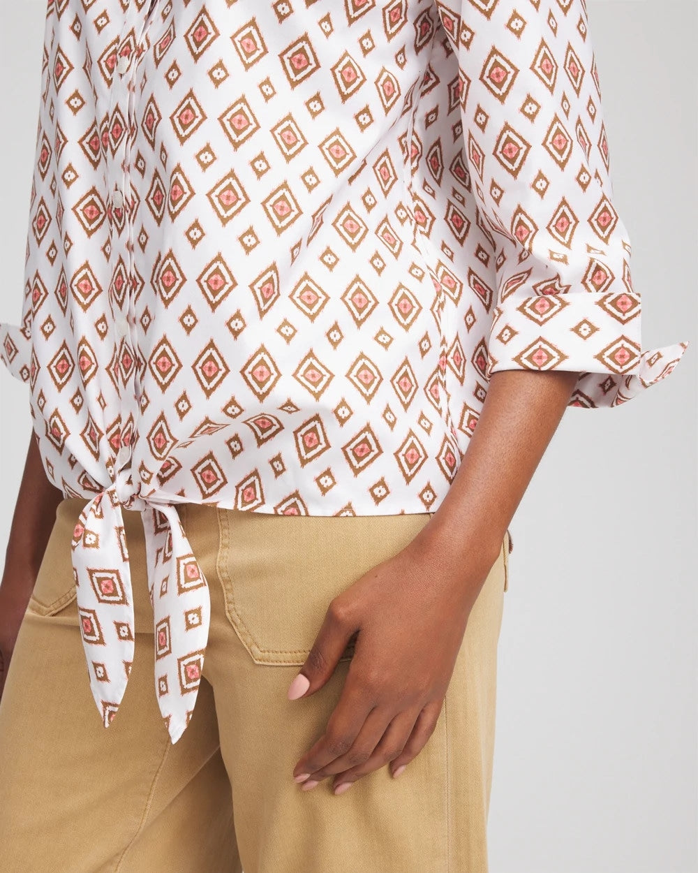 Chico's Clothing No Iron™ Tie-Front Geo-Print Shirt