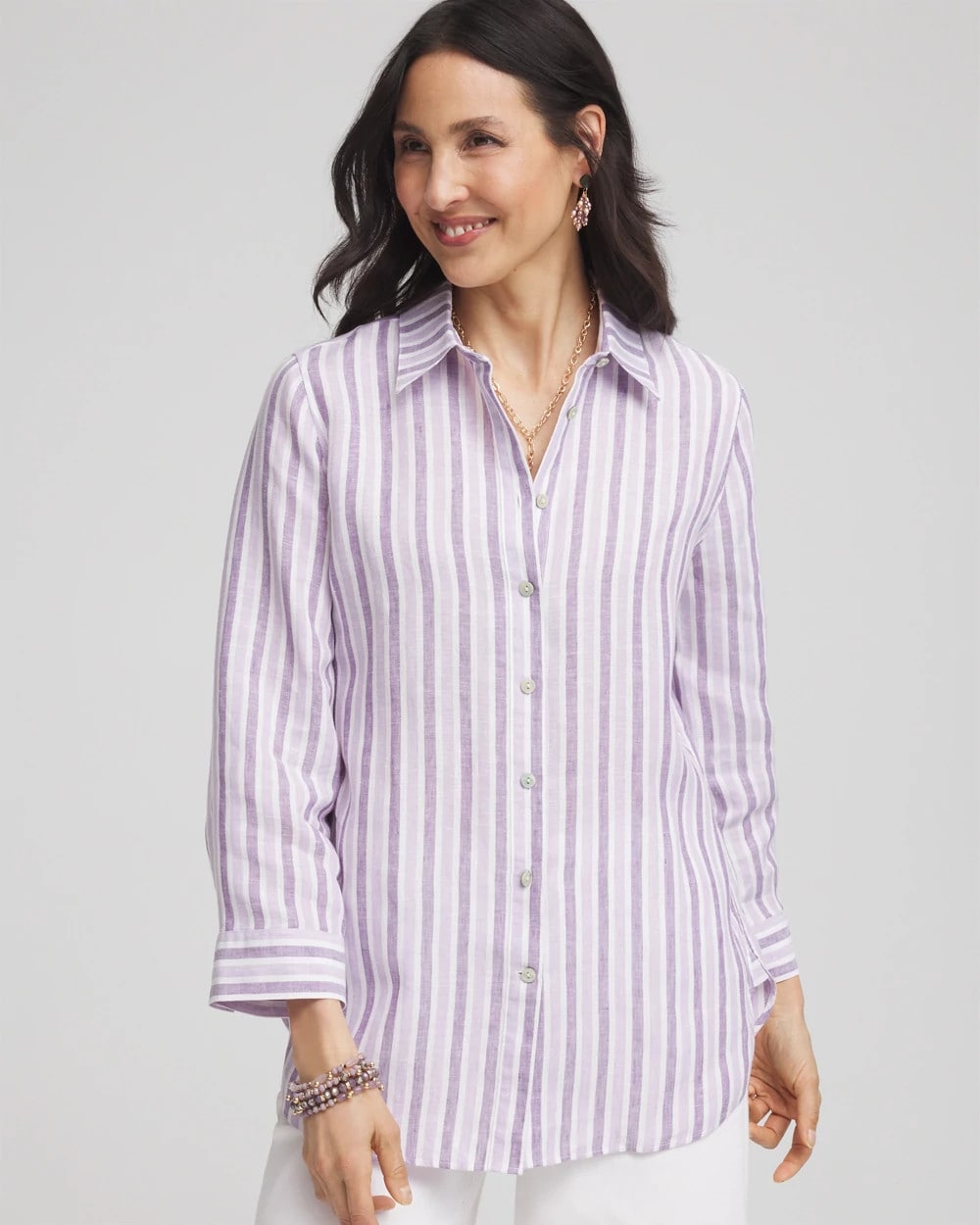 Chico's Clothing No Iron™ Plum Striped Linen Shirt