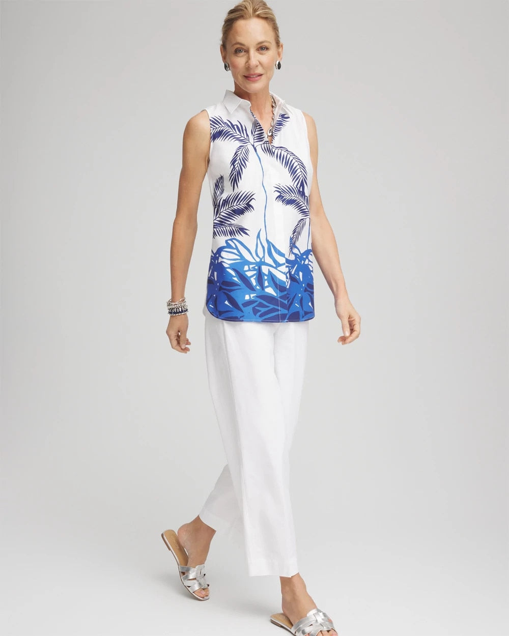 Chico's Clothing No Iron™ Palms Sleeveless Sateen Shirt