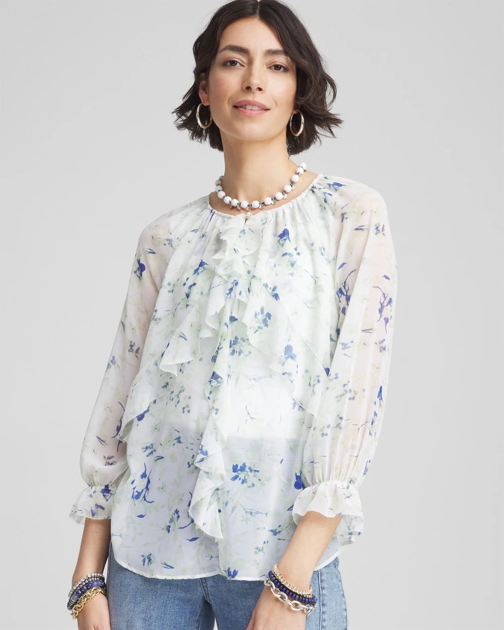 Chico's Clothing Georgette Sheer Ruffle Blouse