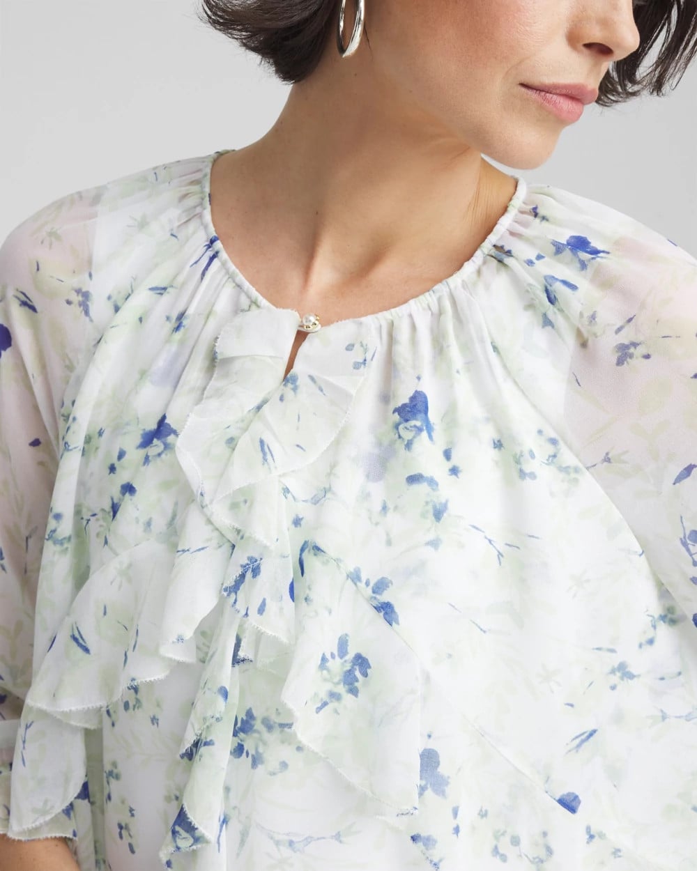 Chico's Clothing Georgette Sheer Ruffle Blouse