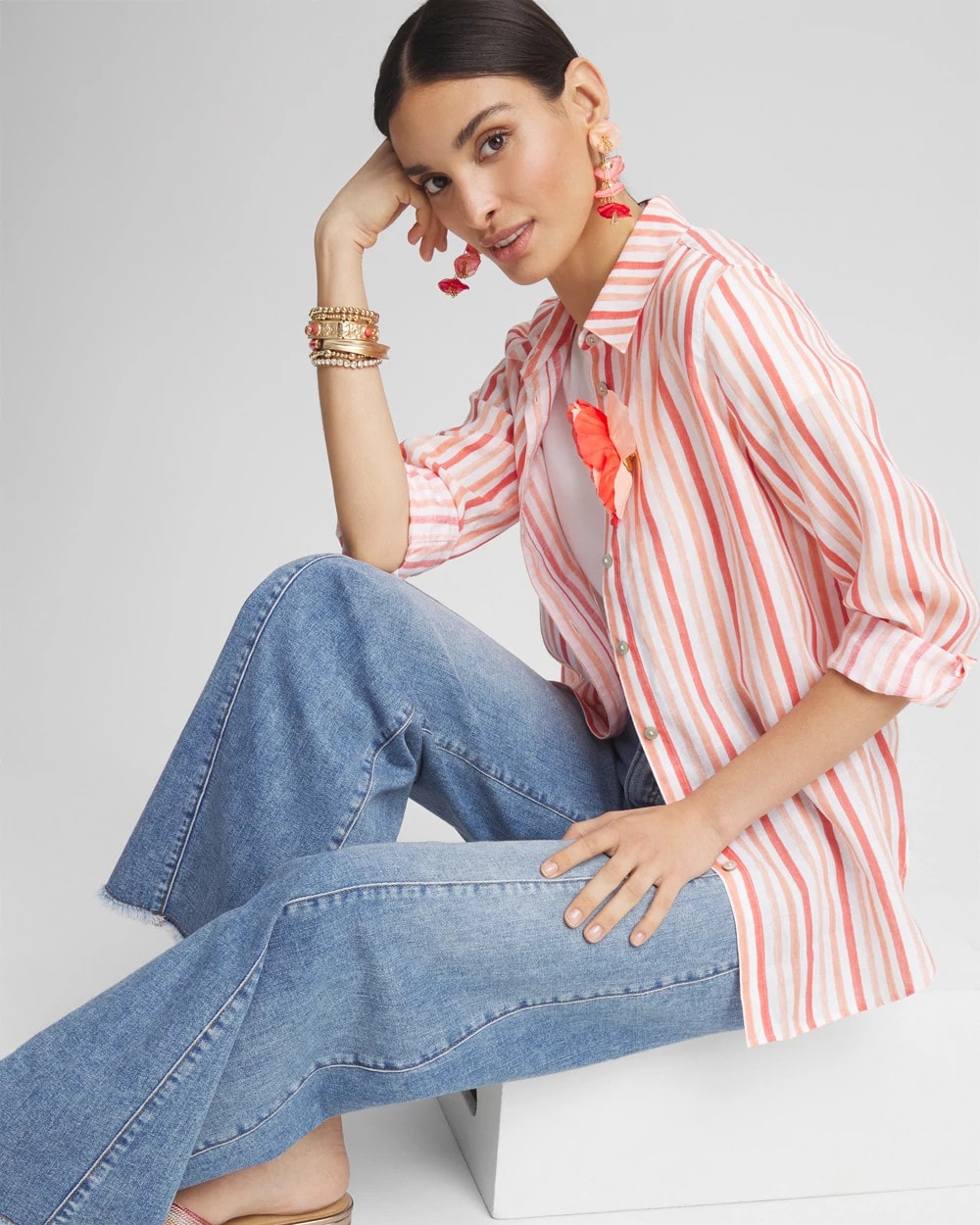 Chico's Clothing No Iron™ Striped Linen Shirt