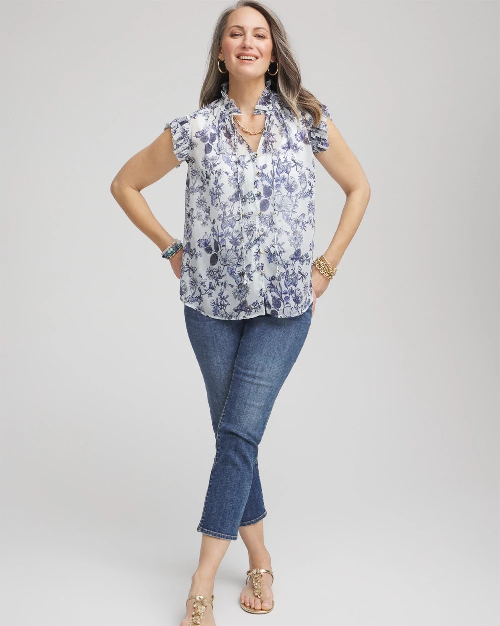 Chico's Clothing Butterfly Ruffle Collar Blouse