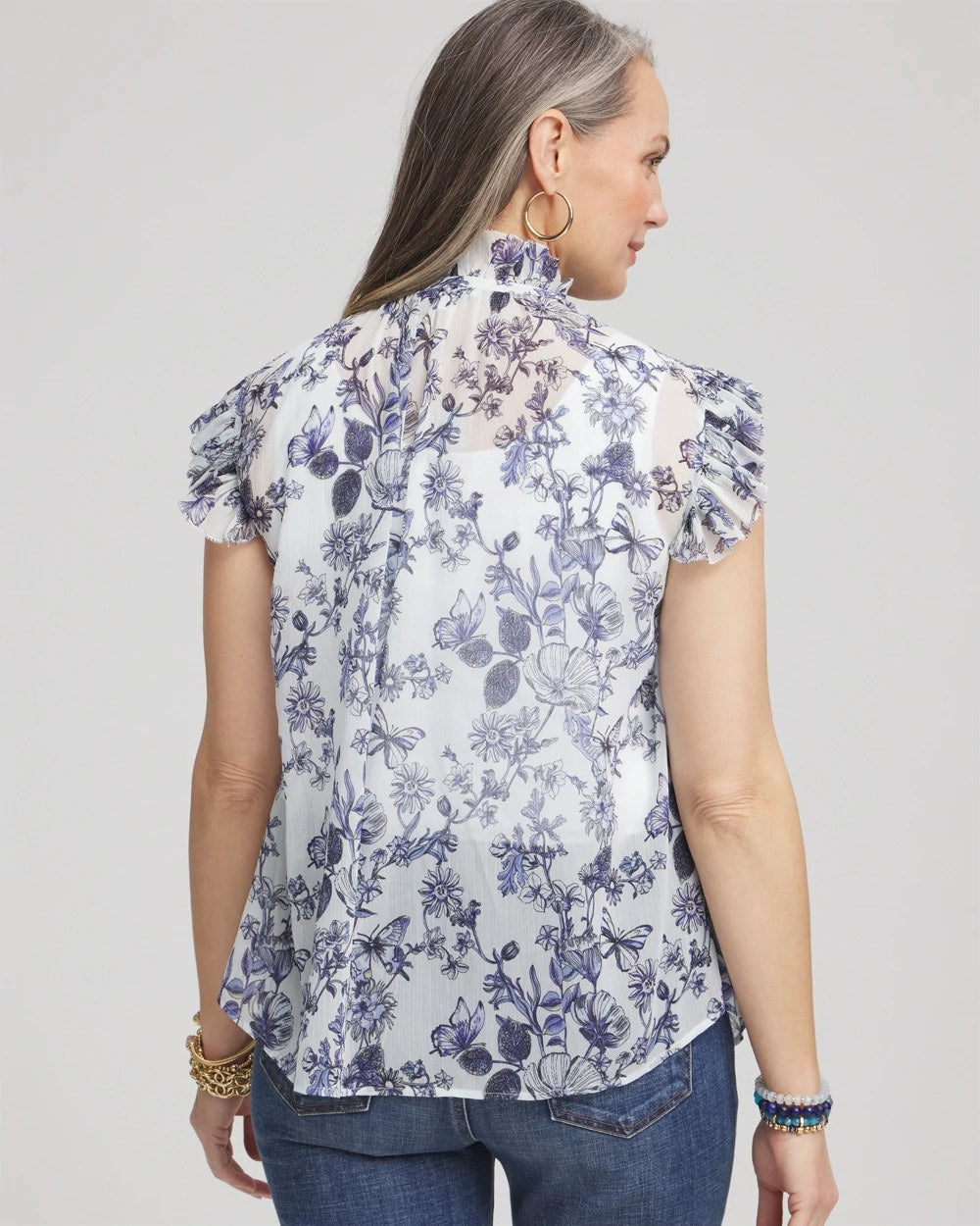 Chico's Clothing Butterfly Ruffle Collar Blouse