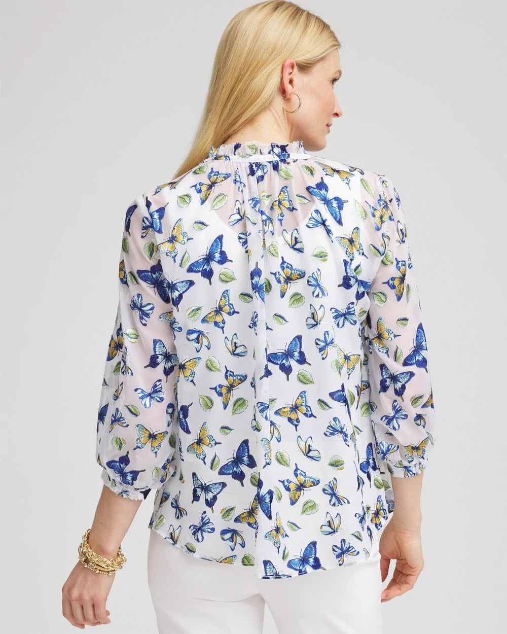 Chico's Clothing Ruffle Collar Butterfly Burnout Blouse