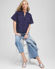 Chico's Clothing Embroidered Star Split Neck Blouse