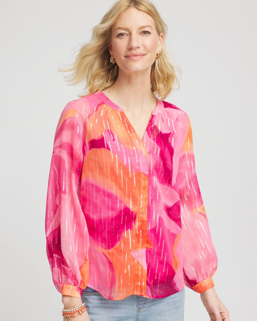 Chico's Clothing Watercolor Classic Fit Chiffon Blouse