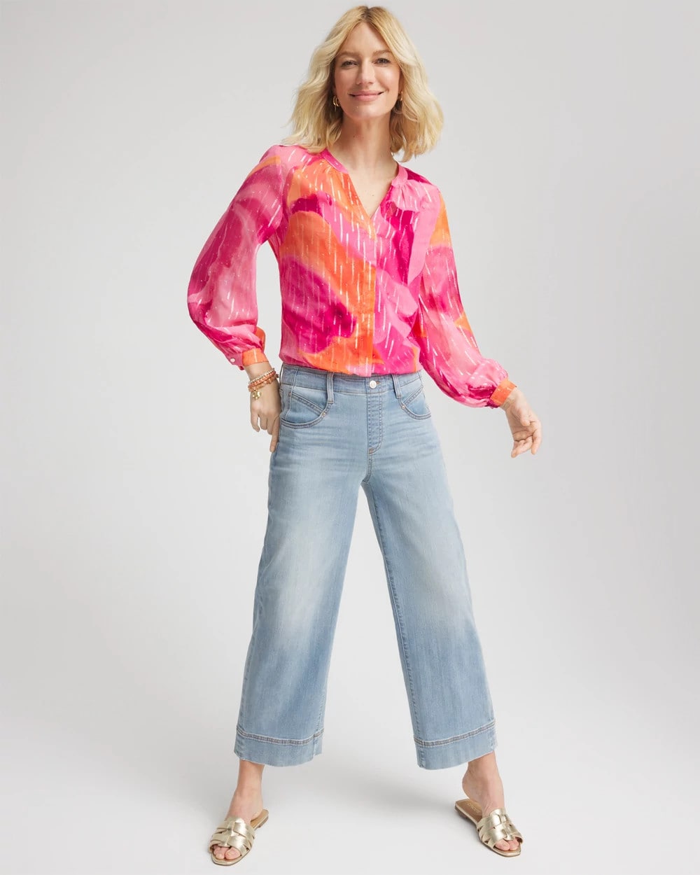 Chico's Clothing Watercolor Classic Fit Chiffon Blouse