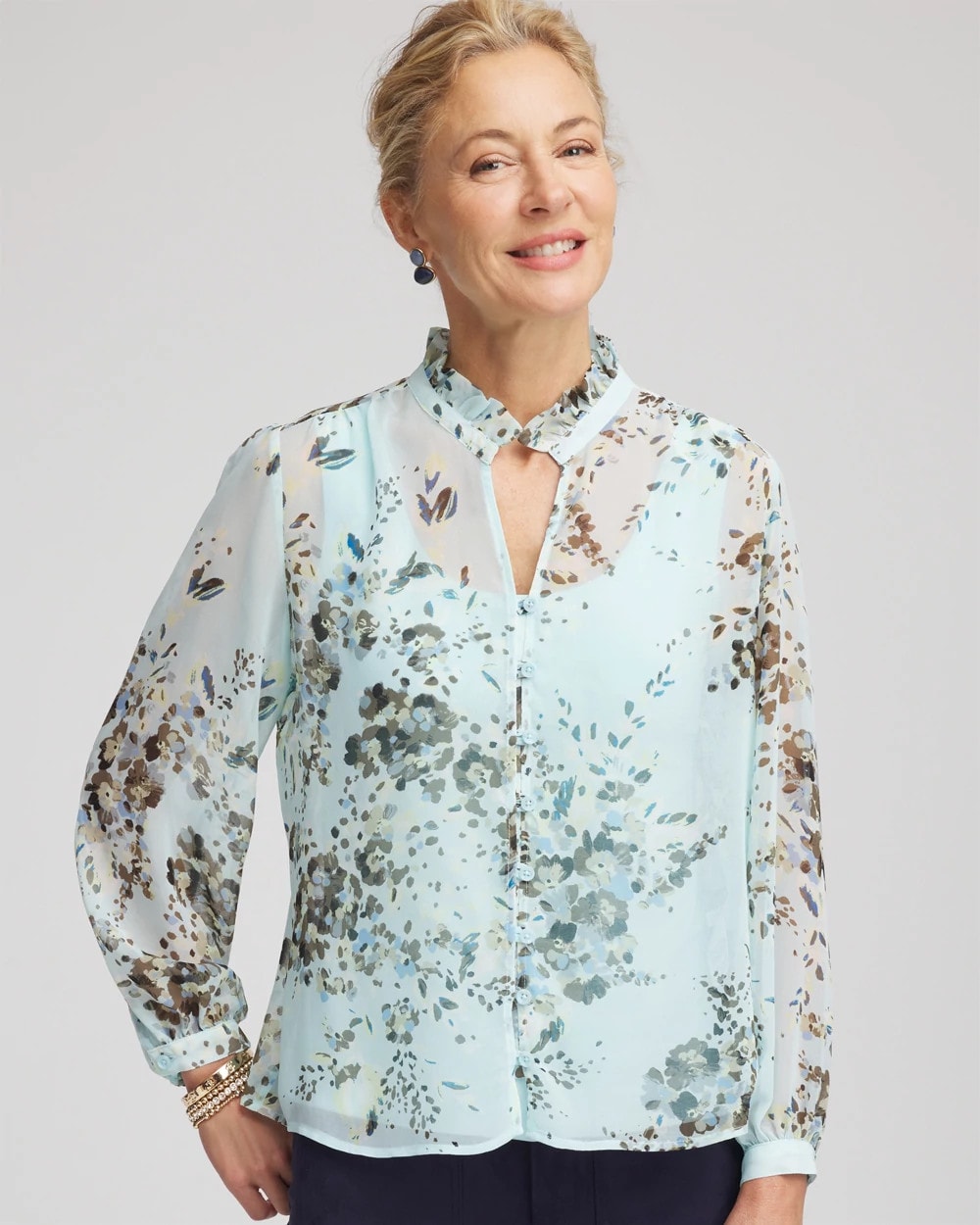 Chico's Clothing Floral Georgette Peasant Blouse