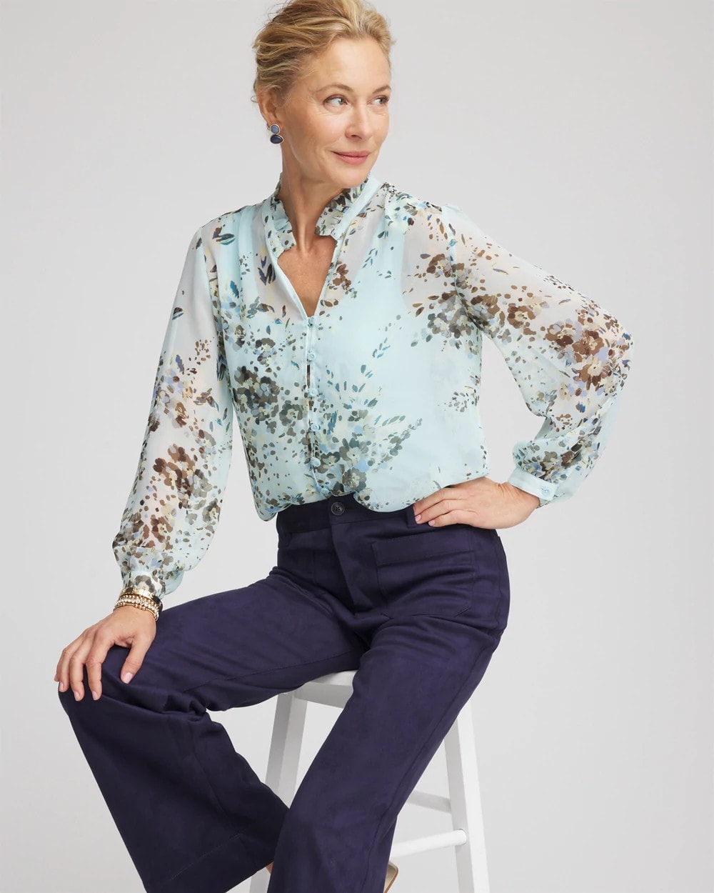 Chico's Clothing Floral Georgette Peasant Blouse