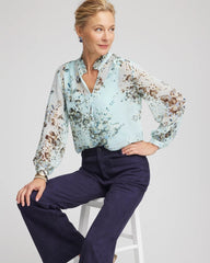 Chico's Clothing Floral Georgette Peasant Blouse