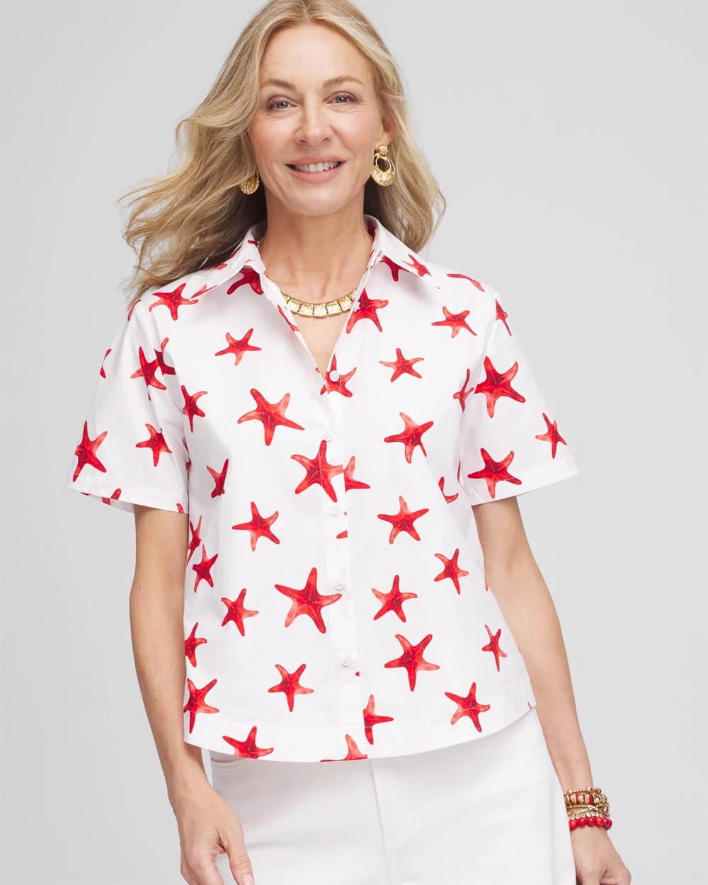 Chico's Clothing Starfish Short Sleeve Swing Shirt