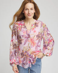 Chico's Clothing Floral Georgette Pintuck Blouse