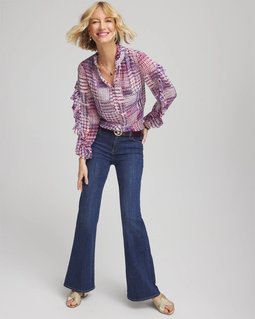Chico's Clothing Gingham-Print Georgette Blouse